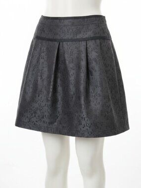 Lida Baday Silk Blend Jacquard A-Line Mini Skirt Black Textured Pleated Size 10